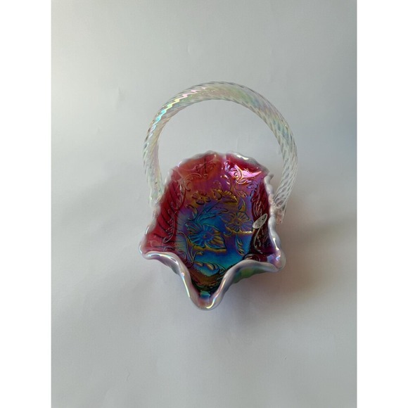Vintage Fenton Plum Opalescent Iridized Glass Basket - Picture 7 of 9